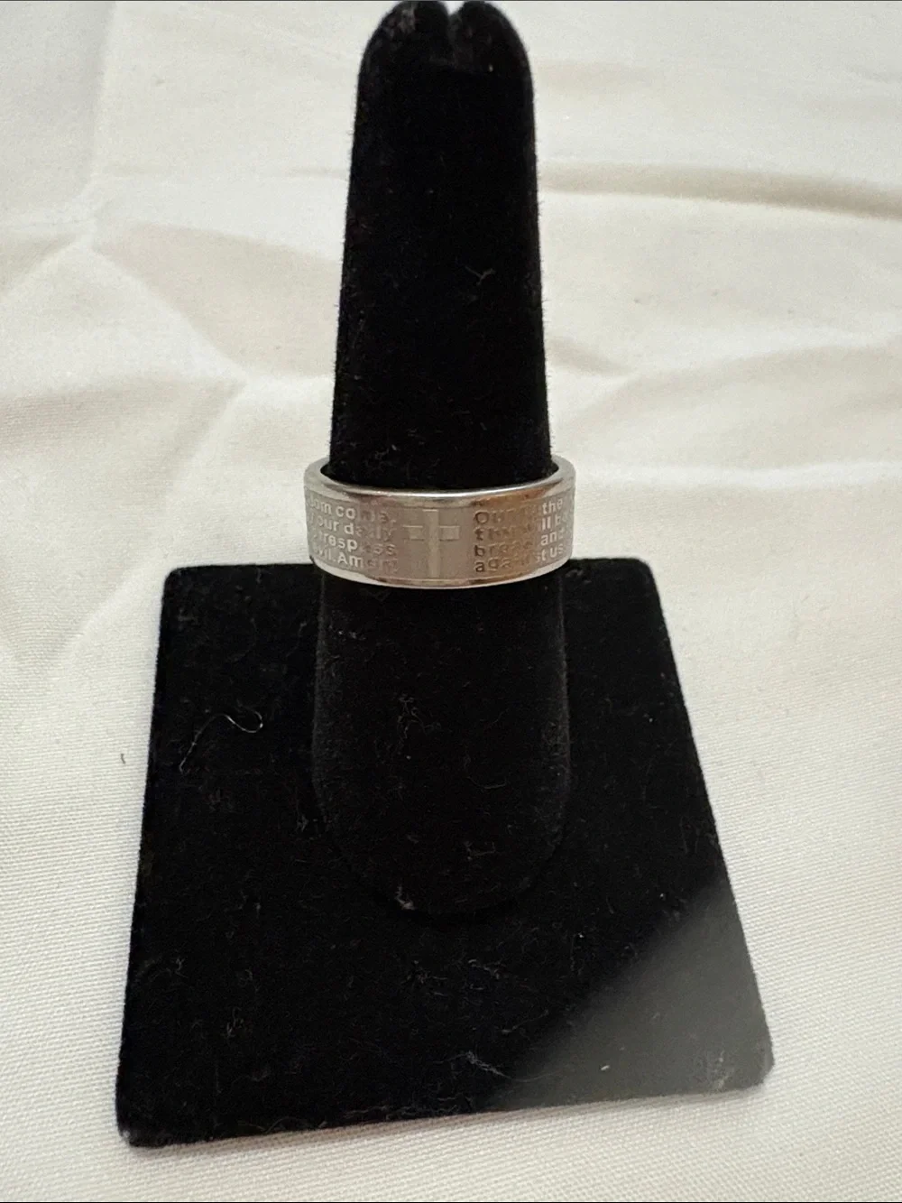 Unisex Stainless Steel Silver Lord’s Prayer Engraved 1/4” Wide Size 8 Ring
